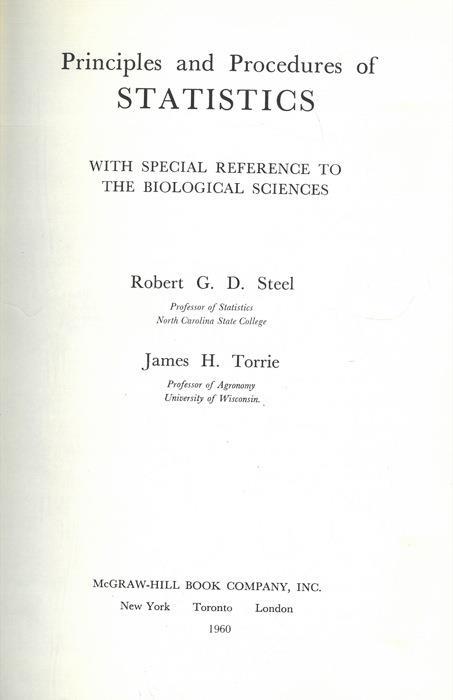 Principles and Procedures of Statistics. With Special Reference to the Biological Sciences - copertina
