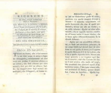 Ricerche su una legge generale della natura ossia Memoria su la susibilità, e dissolubilità de' corpi relativamente alla loro massa, ove s'insegna pur la maniera di ricavare facilmente, e senza spesa, una materia alimentare da molti corpi, ne' quali - copertina