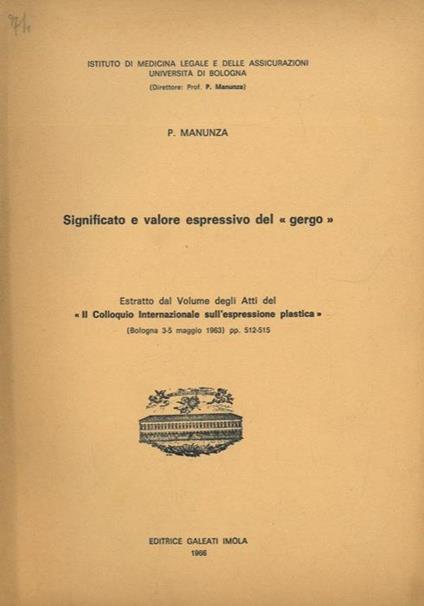 Significato e valore espressivo del "gergo" - P. Manunza - copertina
