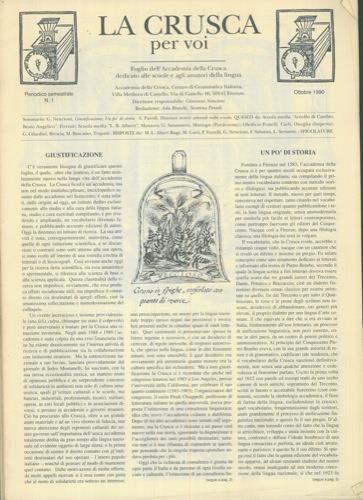 La crusca per voi. Foglio dell'Accademia della Crusca dedicato alle scuole e agli amatori della lingua. Periodico semestrale - copertina