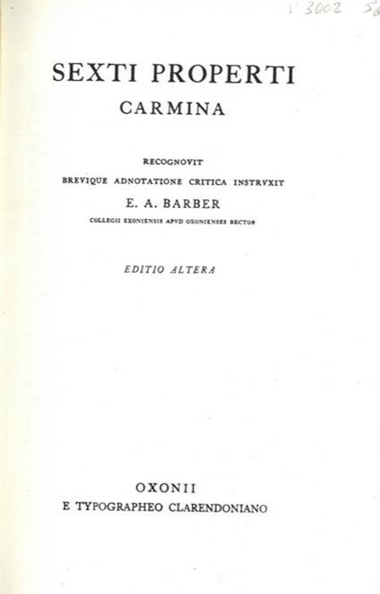 Sexti Properti. Carmina - A. E. Barber - copertina