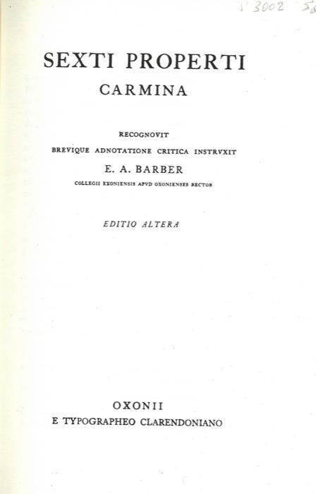 Sexti Properti. Carmina - A. E. Barber - copertina