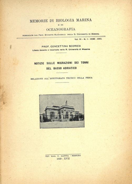 Notizie sulle migrazioni dei tonni del Basso Adriatico - Concettina Scordia - copertina