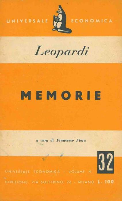 Memorie - Giacomo Leopardi - copertina