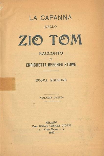 La capanna dello Zio Tom - Harriet Beecher Stowe - copertina