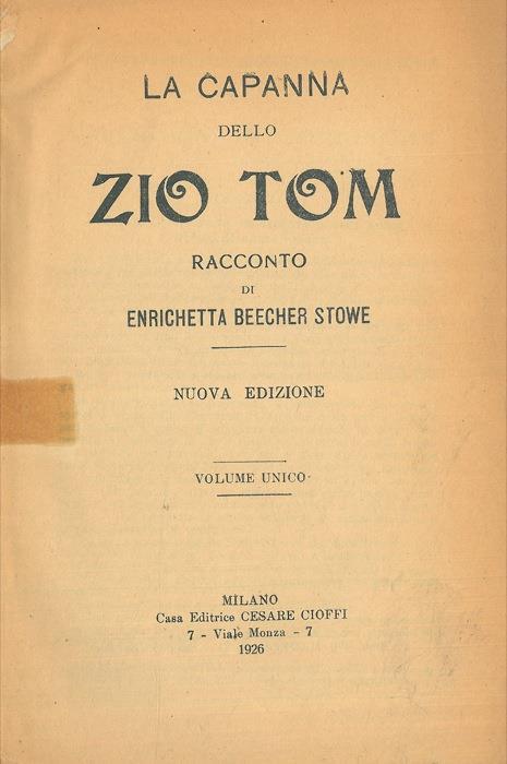 La capanna dello Zio Tom - Harriet Beecher Stowe - copertina