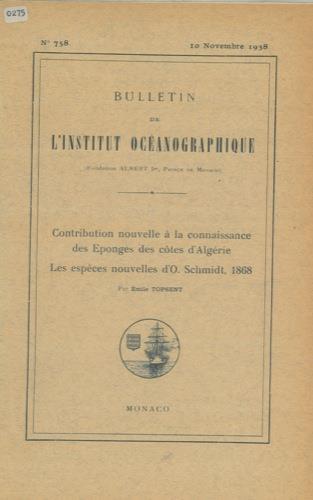 Contribution nouvelle à la connaissance des Eponges des cotes d'Algerie. Les espéces nouvelles d'O. Schmidt, 1868 - Émile Topsent - copertina