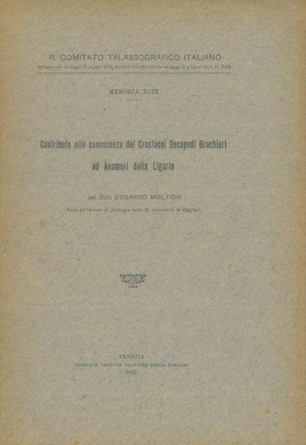 Contributo alla conoscenza dei Crostacei Decapodi Brachiuri ed Anomuri della Liguria - Edgardo Moltoni - copertina