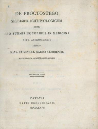 De proctostegi cute ac internorum viscerum dispositione et structura - Giandomenico Nardo - copertina