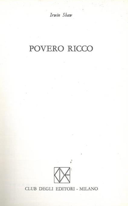 Povero ricco - Irvin Shaw - copertina