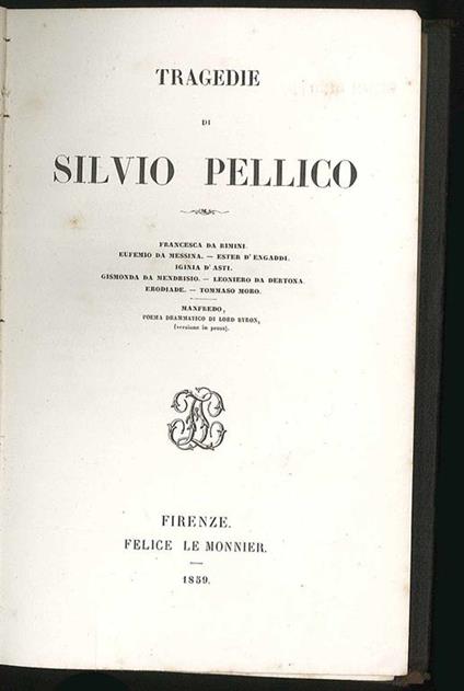Tragedie di Silvio Pellico - copertina