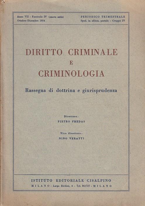 Rivista Diritto Criminale E Criminologia - Pietro Fredas - copertina