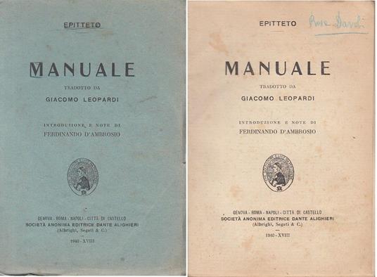 Manuale - Epitteto - Società Dante Alighieri - Epitteto - copertina