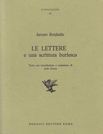 Lettere E Scrittura Burlesca - Bonafadio - Bonacci - copertina