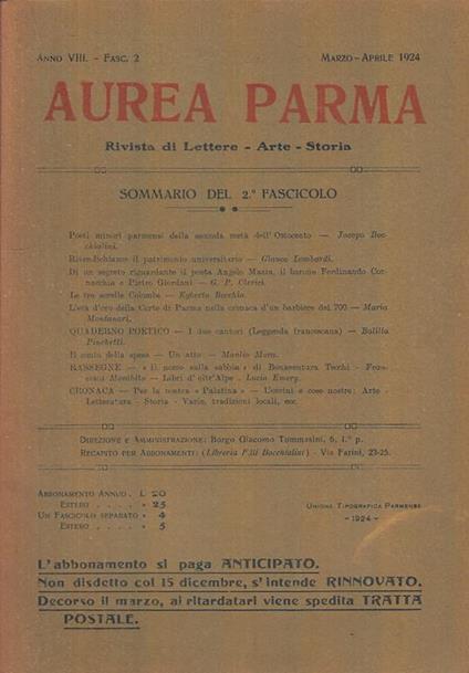 Rivista Aurea Parma Anno Viii Fasc. 2 - copertina