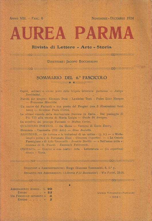 Rivista Aurea Parma Anno Viii Fasc. 6 - copertina