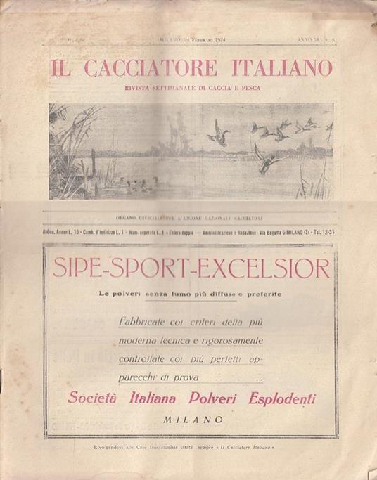 Rivista Il Cacciatore Italiano Annata 1924 31 Numeri - copertina