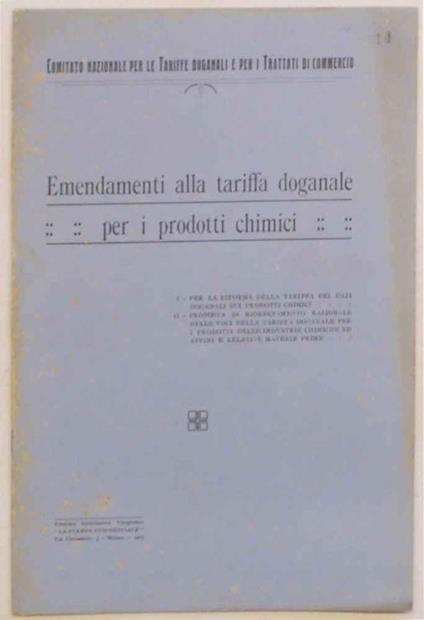 Emendamenti alla tariffa doganale per i prodotti chimici - copertina