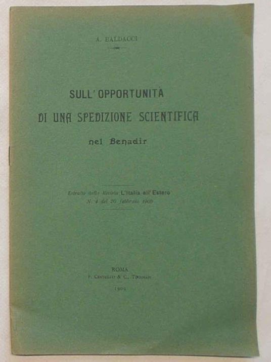 Sull'opportunità di una spedizione scientifica nel Benadir - A. Baldacci - copertina