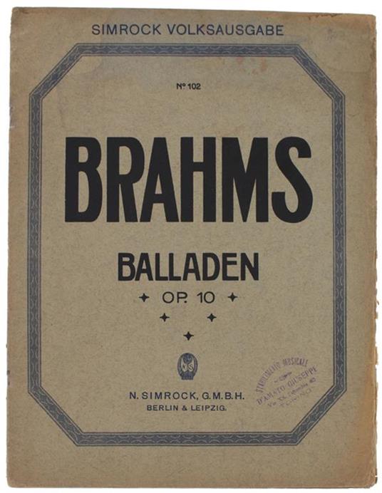 Balladen Fur Das Pianoforte Op. 10 (Julius O.Grimm) - Johannes Brahms - copertina