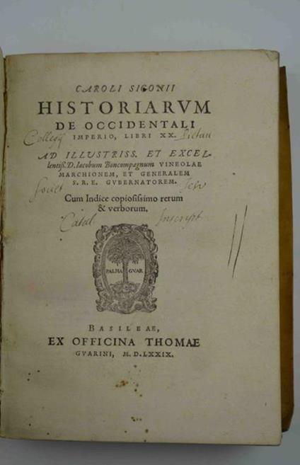 Historiarum de occidentali imperio, libri XX - Carlo Sigonio - copertina