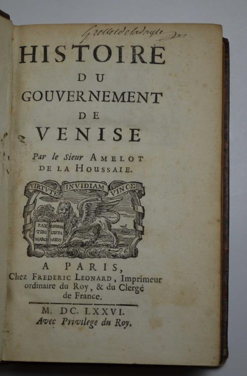 Histoire du Gouvernement de Venise. - copertina