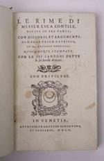 Le rime divise in tre parti, con discorsi, et argomenti di M. Francesco Patritio, et M. Antonio Borghesi