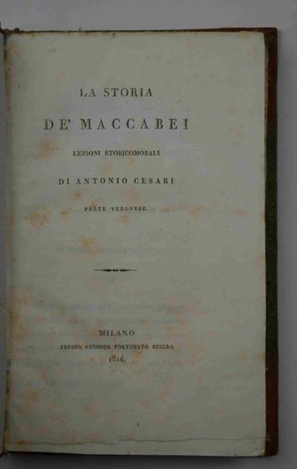 La storia de' Maccabei - Antonio Cesari - copertina