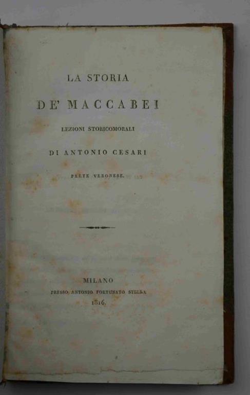 La storia de' Maccabei - Antonio Cesari - copertina