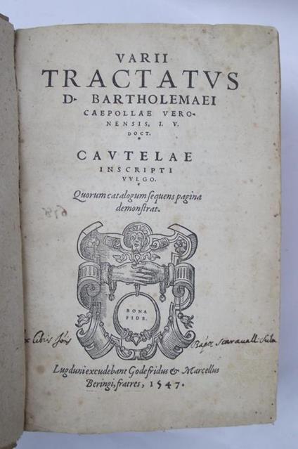 Varii Tractatus… Cautellae inscripti vulgo… - Bartolomeo Cipolla - copertina