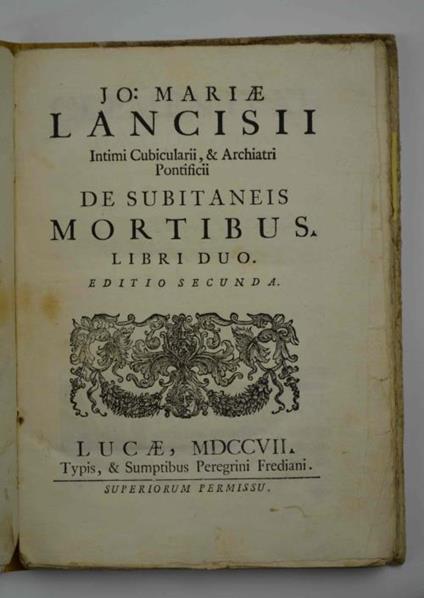 De subitaneis mortibus. Libri duo. Editio seconda. - copertina