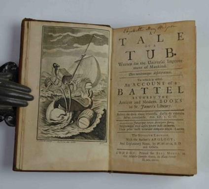 A tale of a tub. written for the universal improvement of mankind… to which is added, an Account of a Battel between the ancient and modern Books in st. James's Library… The seventh edition - Jonathan Swift - copertina