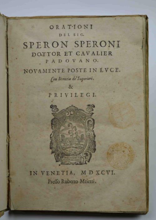 Orationi. Nuovamente poste in luce. - Sperone Speroni - copertina