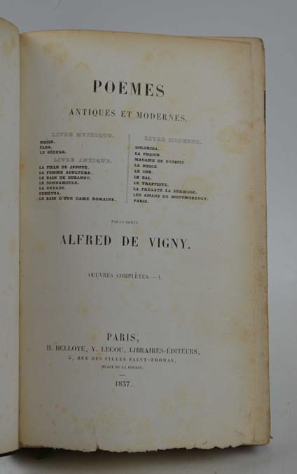 Poemes antiques et modernes - Alfred de Vigny - copertina
