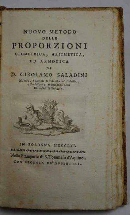 Nuovo metodo delle proporzioni geometrica, aritmetica, ed armonica - Girolamo Saladini - copertina