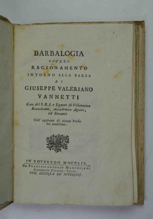 Barbalogia ovvero Ragionamento intorno alla barba - Clementino Vannetti - copertina