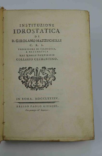Instituzione idrostatica - Girolamo Mazzucchelli - copertina