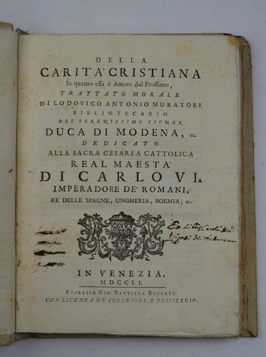 Della carità cristiana. - Lodovico Antonio Muratori - copertina