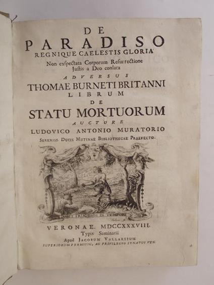 De Paradiso regnique coelestis gloria. adversus Thomae Burneti Britanni librum De Statu Mortuorum. - Lodovico Antonio Muratori - copertina