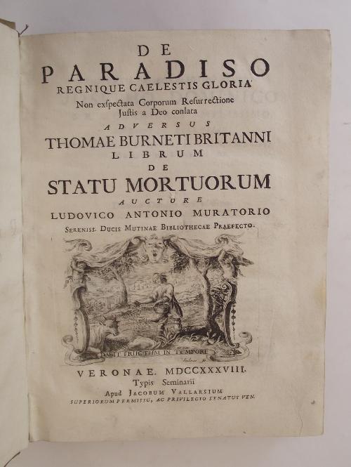 De Paradiso regnique coelestis gloria. adversus Thomae Burneti Britanni librum De Statu Mortuorum. - Lodovico Antonio Muratori - copertina