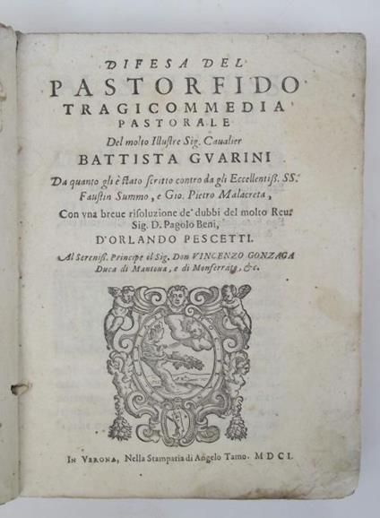 Difesa del Pastor Fido da quanto gli è stato scritto contro da gli Eccellentiss. SS. Faustin ummo, e Gio. Pietro Malacreta - Orlando Pescetti - copertina