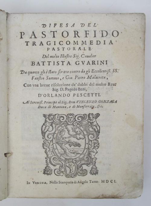 Difesa del Pastor Fido da quanto gli è stato scritto contro da gli Eccellentiss. SS. Faustin ummo, e Gio. Pietro Malacreta - Orlando Pescetti - copertina