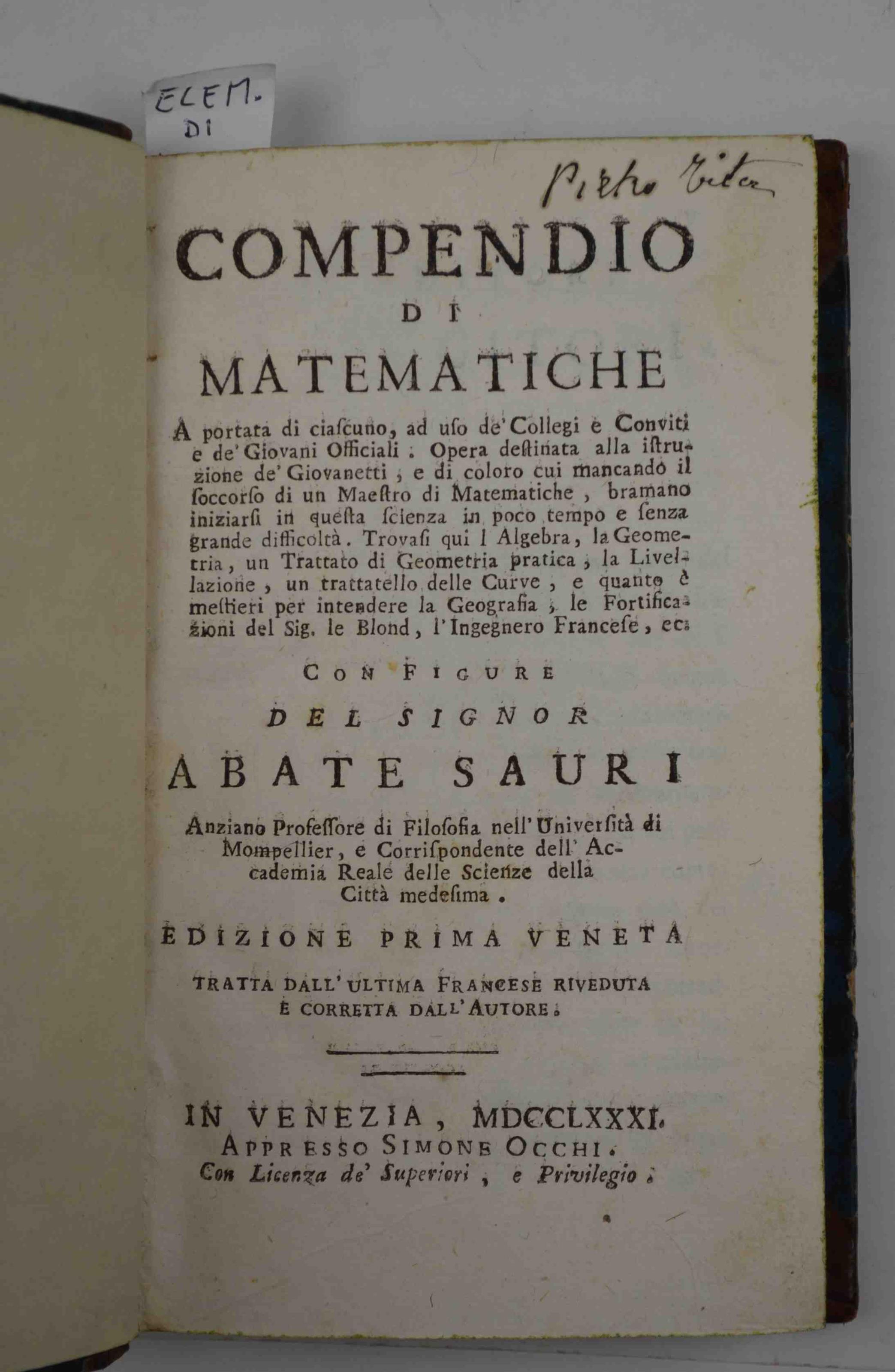 Compendio di matematiche.