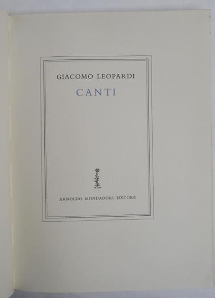 Canti - Giacomo Leopardi - copertina