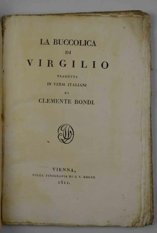 La Buccolica tradotta in versi italiani da Clemente Bondi - Publio Virgilio Marone - copertina