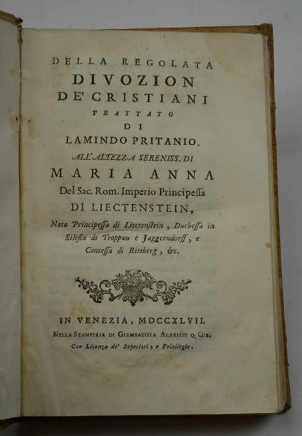 Della regolata Divozion de' Cristiani. Trattato di Lamindo Pritanio.. - Ludovico Antonio Muratori - copertina