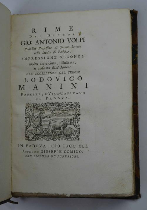 Rime… Impressione seconda molto accresciuta, illustrata, e dedicata dall'Autore all'eccellenza del Signor Lodovico Manini… - Giovanni Antonio Volpi - copertina