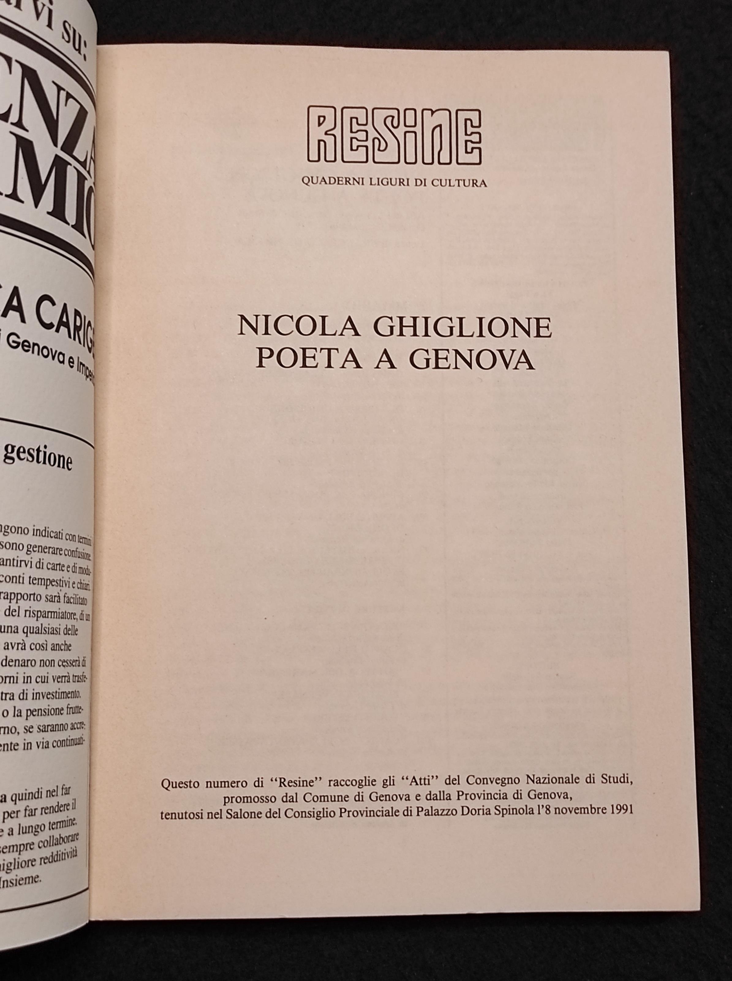 Resine - Nicola Ghiglione Poeta a Genova - N. 53/54 1992