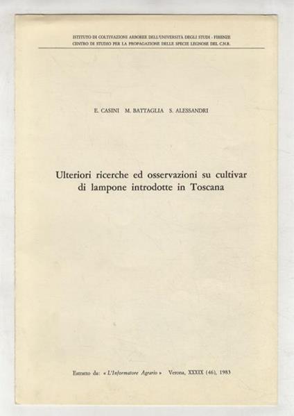 Ulteriori ricerche ed osservazioni su cultivar di lampone introdotte in Toscana - copertina