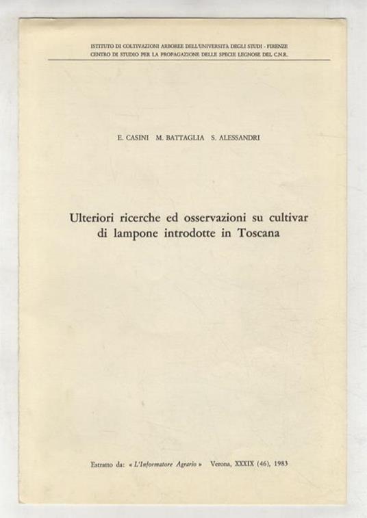 Ulteriori ricerche ed osservazioni su cultivar di lampone introdotte in Toscana - copertina